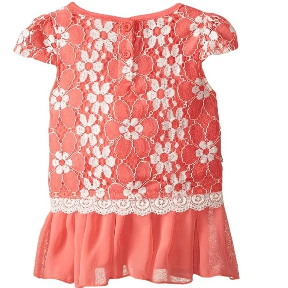 NEW Little Lass 2 Piece Set Outfit Textured Coral Lace Ruffled Top Leggings Pant - Picture 4 of 4